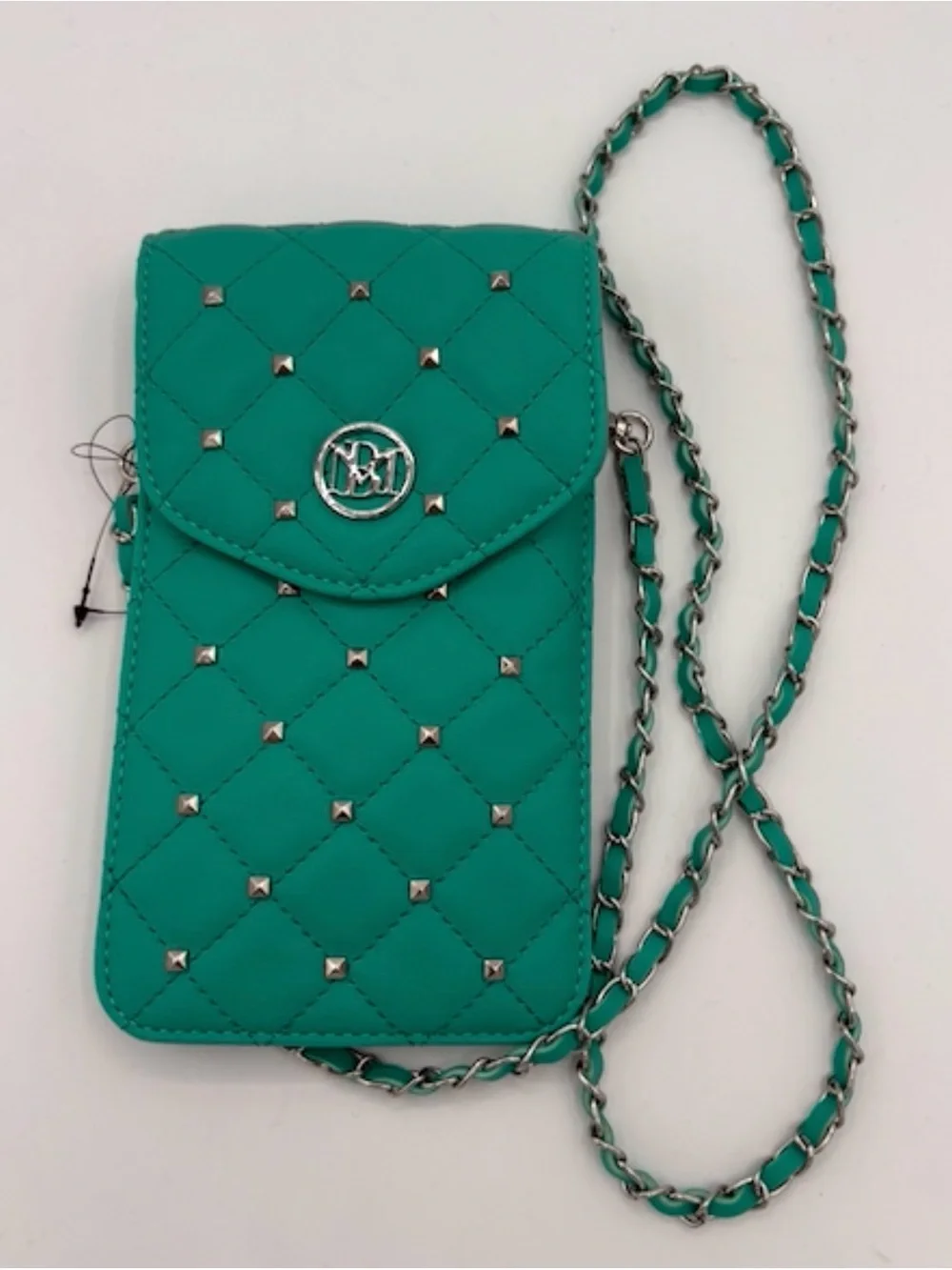 Badgley Mischka Teal Quilted Crossbody Phone Bag with Chain Strap